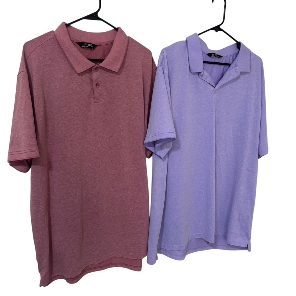 Bundle of 2 Members mark stretch pique Polo Shirts in Maroon and Lavender XXL